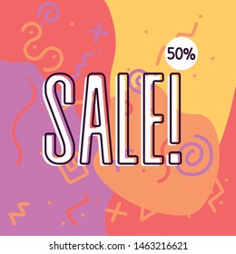 Summer sale poster design template with simple background. Vector poster with tropical leaves and text Summer Sale. Summer Sale banner with leaves for social media. Sale banner template design.
