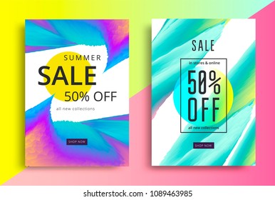Summer Sale poster. Discount flyer with vibrant gradients shapes. Vector modern promotion banner.