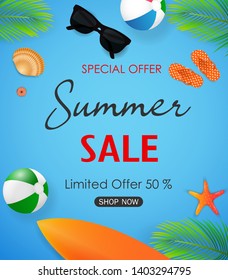 Summer sale poster with summer elements