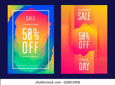 Summer sale poster or flyer template in trendy design vibrant gradient. Vector