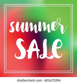 Summer Sale poster, hand drawn lettering on colorful background. Vector summer background with frame. Text design