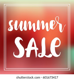 Summer Sale poster, hand drawn lettering on colorful background. Vector summer background with frame. Text design