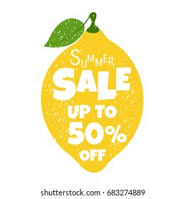 Summer Sale Poster With Lemon, Vector Illustration