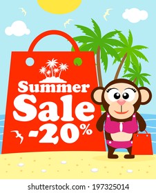 Summer sale poster with monkey vector