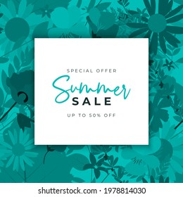 Summer sale poster. Natural Background with Tropical Palm Leaves. Vector Illustration EPS10