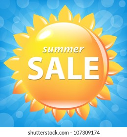 Summer Sale Poster With Sun, Vector Illustration