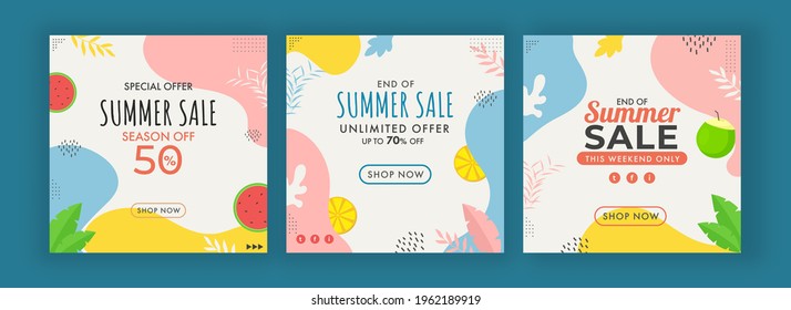 Summer Sale Poster Or Template Design Set With Best Discount Offers On Abstract Background.