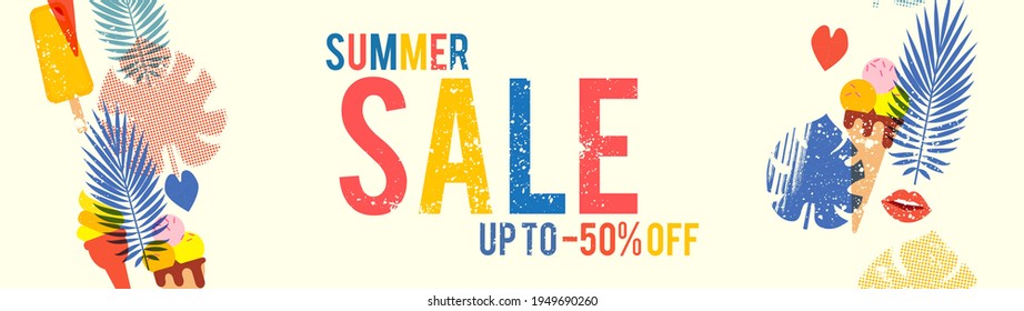 Plantilla de póster de venta de verano con efecto de pantalla de seda. Diseño de serigrafía