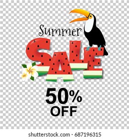Summer Sale Poster With Toucan, Vector Illustration