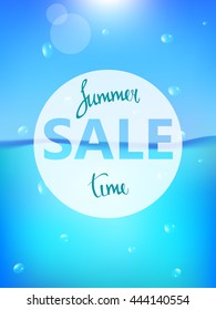 Summer Sale Poster. Sale Summer vector illustration with  ocean and water drops.
