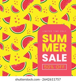 summer sale poster with watermelon pattern flat vector illustration.