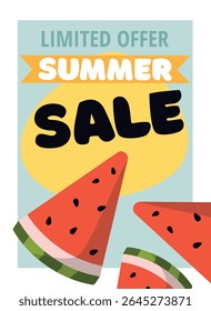 Summer sale poster with Watermelon. Seasonal holidays, vacation travel.
