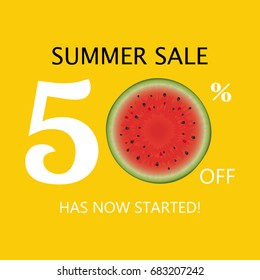 Summer Sale Poster With Watermelon, Vector Illustration