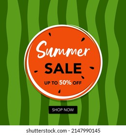 Summer Sale Posters Or Banners. Watermelon Red Circle With Text And Watermelon Pattern Background