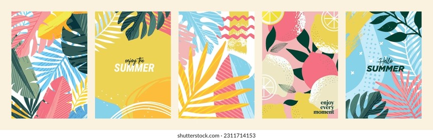 Summer sale posters design templates. Vector illustrations for shopping, e-commerce, social media, marketing, Internet ads, web banners.