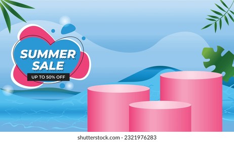 Summer sale promo banner template with blank product podium 