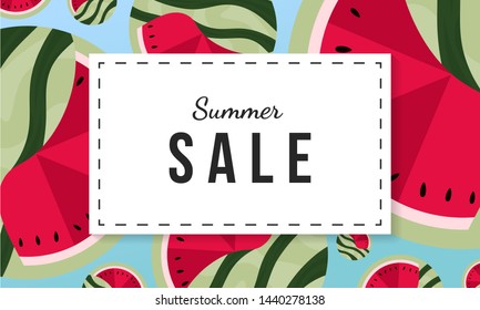 Summer sale promo banner with watermelon pattern background. Abstract fruit background.