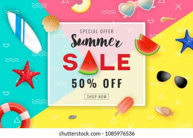 Summer sale promotion banner background. Vector illustration