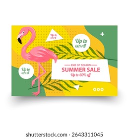 Summer Sale Promotion Banner with Tropical Leaves and Up to 60 Off