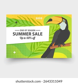 Summer Sale Promotion Banner with Tropical Leaves and Up to 60 Off