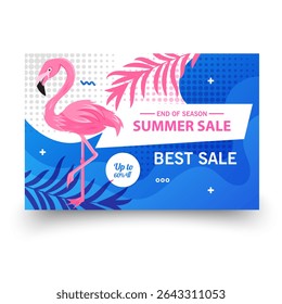 Summer Sale Promotion Banner with Tropical Leaves and Up to 60 Off