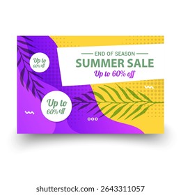 Summer Sale Promotion Banner with Tropical Leaves and Up to 60 Off