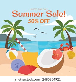 summer sale promotion beach morning social media illustration