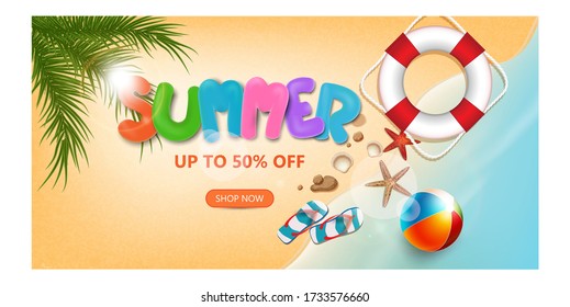 summer sale promotion elements for artwork,shopping,summer promo,holidays on the beach,web banner template background vector 3D style