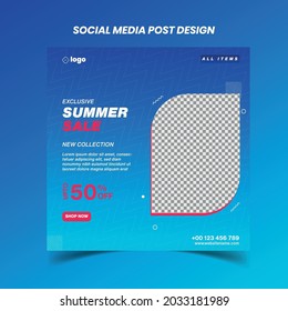 Summer Sale Promotional Social Media Template Design