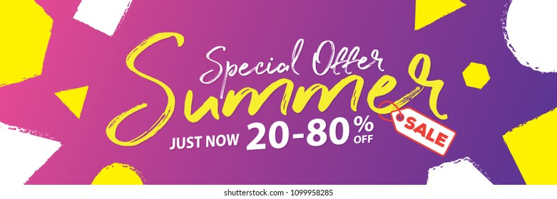 Summer Sale purple banner vector heading design  for banner or poster. Sale and Discounts Concept.