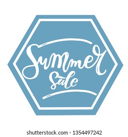 Summer Sale quote. Summer sale modern calligraphy phrase. Advertising banner or logo in hexagon