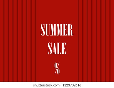 summer sale red banner. 3d papercut background, red gradient , vertical stripes, white letters.