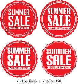 Summer sale red label set, vector illustration