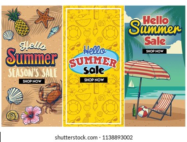 summer sale retro flyer set