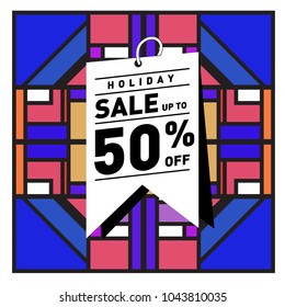 Summer sale retro memphis style web banner. Fashion and travel discount poster. Vector holiday Abstract colorful retro illustration with special offer and promotion.