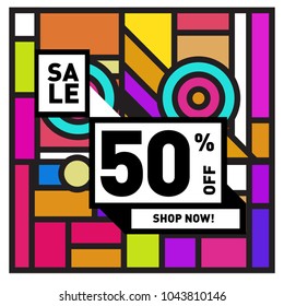 Summer sale retro memphis style web banner. Fashion and travel discount poster. Vector holiday Abstract colorful retro illustration with special offer and promotion.