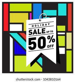 Summer sale retro memphis style web banner. Fashion and travel discount poster. Vector holiday Abstract colorful retro illustration with special offer and promotion.