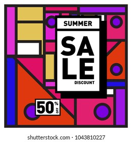 Summer sale retro memphis style web banner. Fashion and travel discount poster. Vector holiday Abstract colorful retro illustration with special offer and promotion.