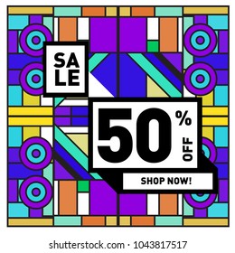Summer sale retro memphis style web banner. Fashion and travel discount poster. Vector holiday Abstract colorful retro illustration with special offer and promotion.