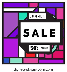 Summer sale retro memphis style web banner. Fashion and travel discount poster. Vector holiday Abstract colorful retro illustration with special offer and promotion.