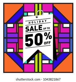 Summer sale retro memphis style web banner. Fashion and travel discount poster. Vector holiday Abstract colorful retro illustration with special offer and promotion.