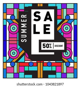 Summer sale retro memphis style web banner. Fashion and travel discount poster. Vector holiday Abstract colorful retro illustration with special offer and promotion.