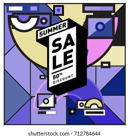 Summer sale retro memphis style web banner. Fashion and travel discount poster. Vector holiday Abstract colorful retro illustration with special offer and promotion.
