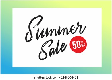 Summer Sale Rough Lettering Banner. 50% Off Vector Illustration. Timeshare Vacation Promotions.