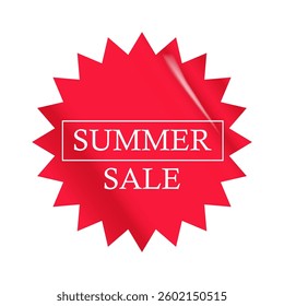Summer sale round red sticker isolated on white. Price sticker, sale sticker, price tag, retro label, sale or discount sticker, promotional badge set, shopping label png. Summer sale poster and banner