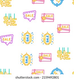 Summer Sale And Season Discount Vector Seamless Pattern Color Line Illustration