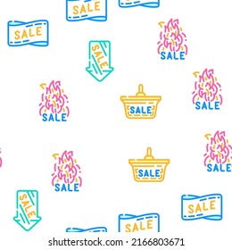 Summer Sale And Season Discount Vector Seamless Pattern Color Line Illustration