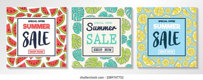 Summer Sale - set of colourful posters. Vector.