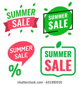 Summer sale set. Flat vector logo, icon illustrations on white background. Can be used business company.