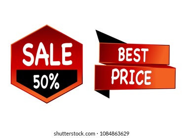 Summer sale set isolated vector banner red black gradient color on white background. Special discount label modern icon offer ribbon illustration. Sticker price off tag
